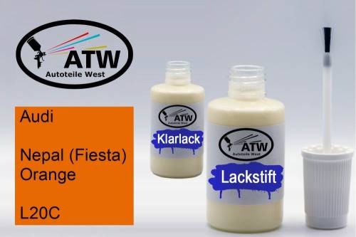 Audi, Nepal (Fiesta) Orange, L20C: 20ml Lackstift + 20ml Klarlack - Set, von ATW Autoteile West.